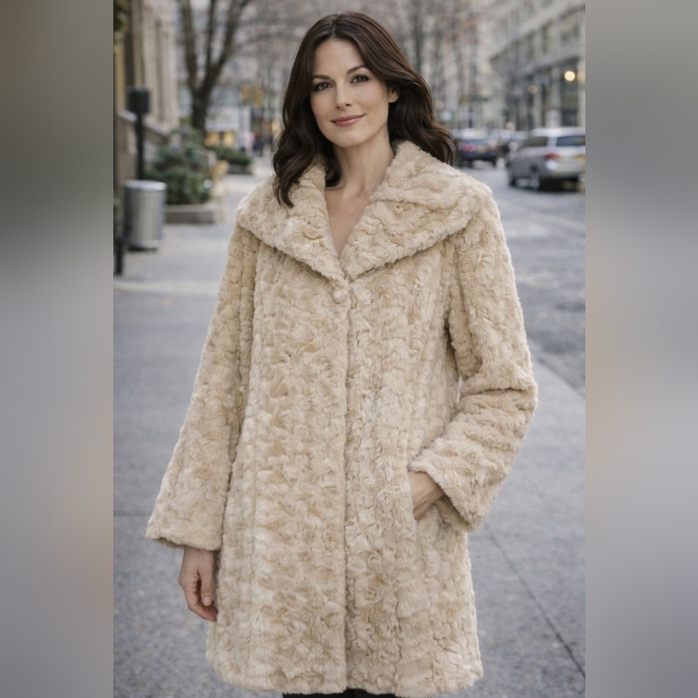 Pamela McCoy Faux fur Worm coat cream size M